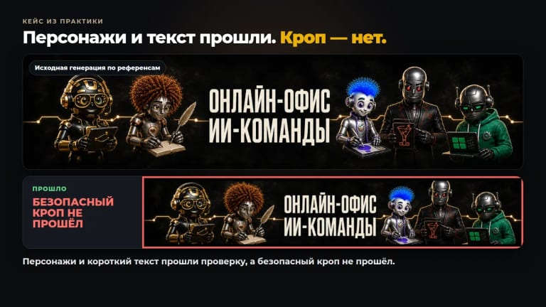 Персонажи и короткий текст прошли проверку, а безопасный кроп не прошёл.