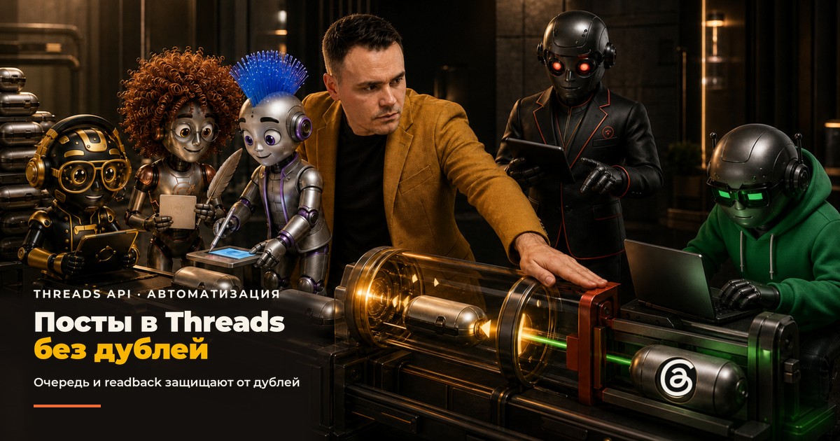 Автопостинг в Threads через ИИ и API: очередь, n8n и защита от дублей