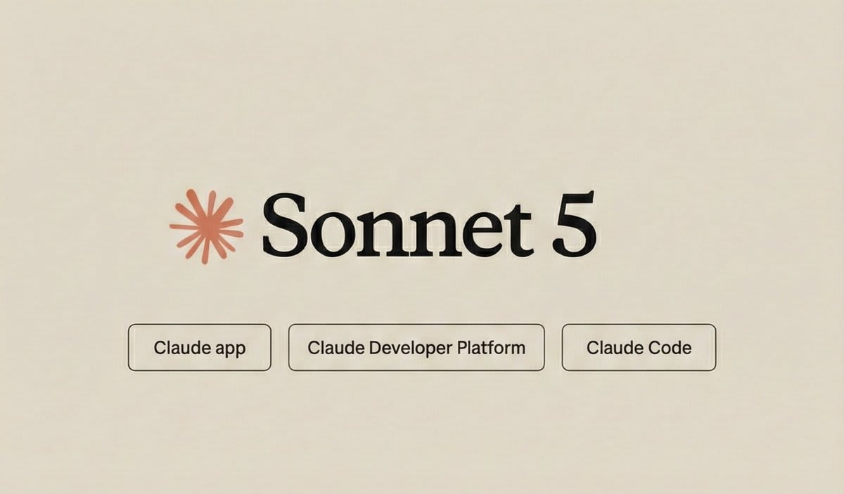 Графика анонса Claude Sonnet 5 с логотипом Anthropic и кнопками Claude app, Claude Developer Platform, Claude Code