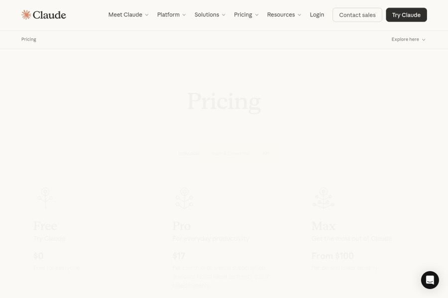 Тарифы Claude — Pro 20$, Max 100-200$, Team 30$ за человека