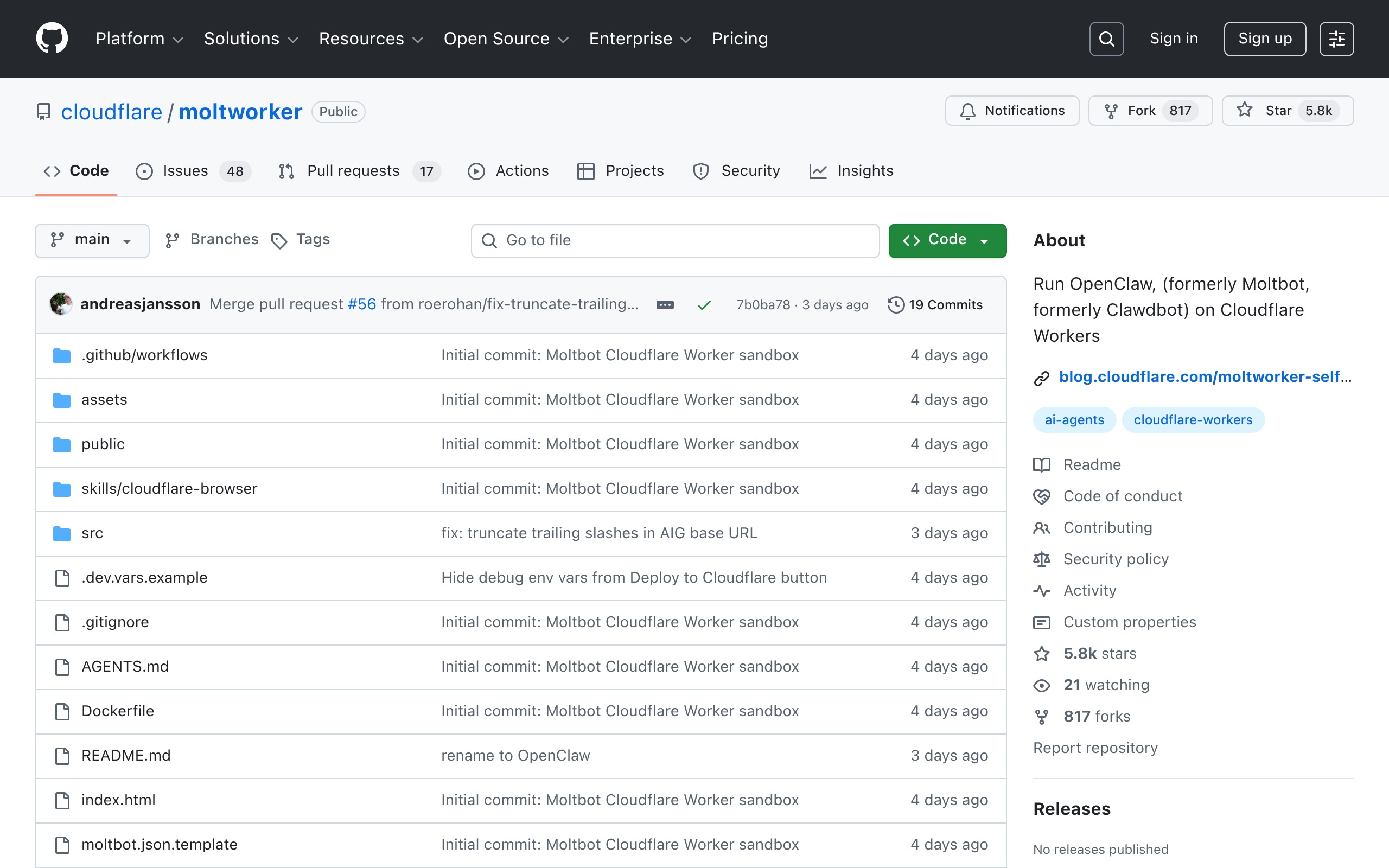 GitHub репозиторий MoltWorker